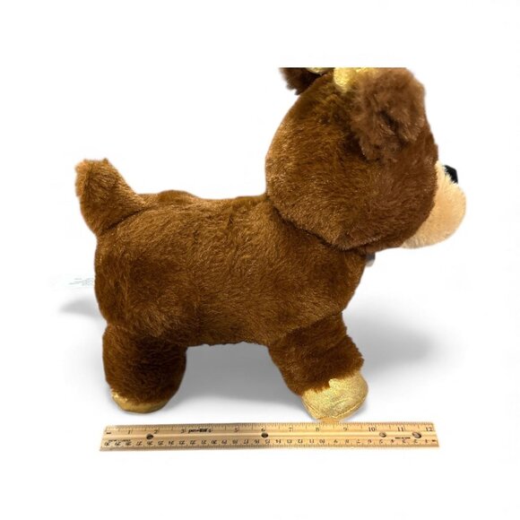 Plush Reindeer Stuffed Animal Toy 11" x 12" With Golden Antlers & Hooves - Picture 5 of 6